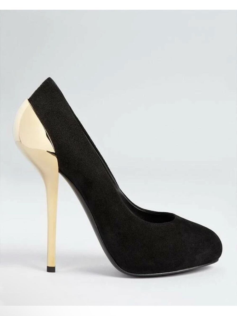 Giuseppe Zanotti Black Suede Pumps Gold Metal Heel Stiletto Italy Sz 37